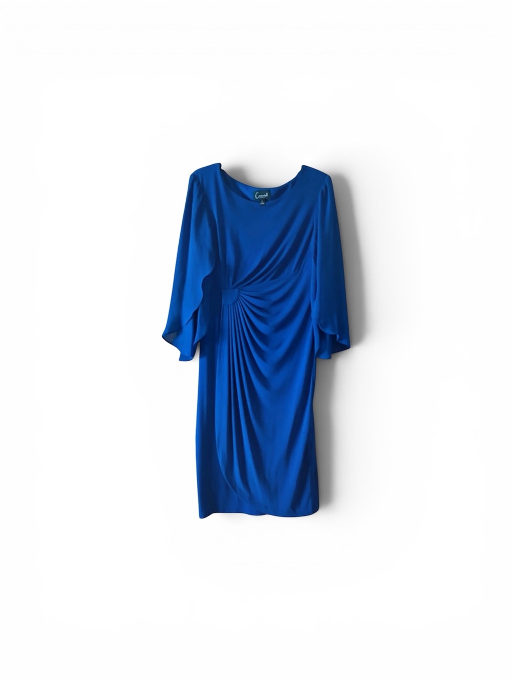Connected apparel Royal Blue Draped Long Sleeve Dress
